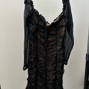 Black Sheer Ruched Dress